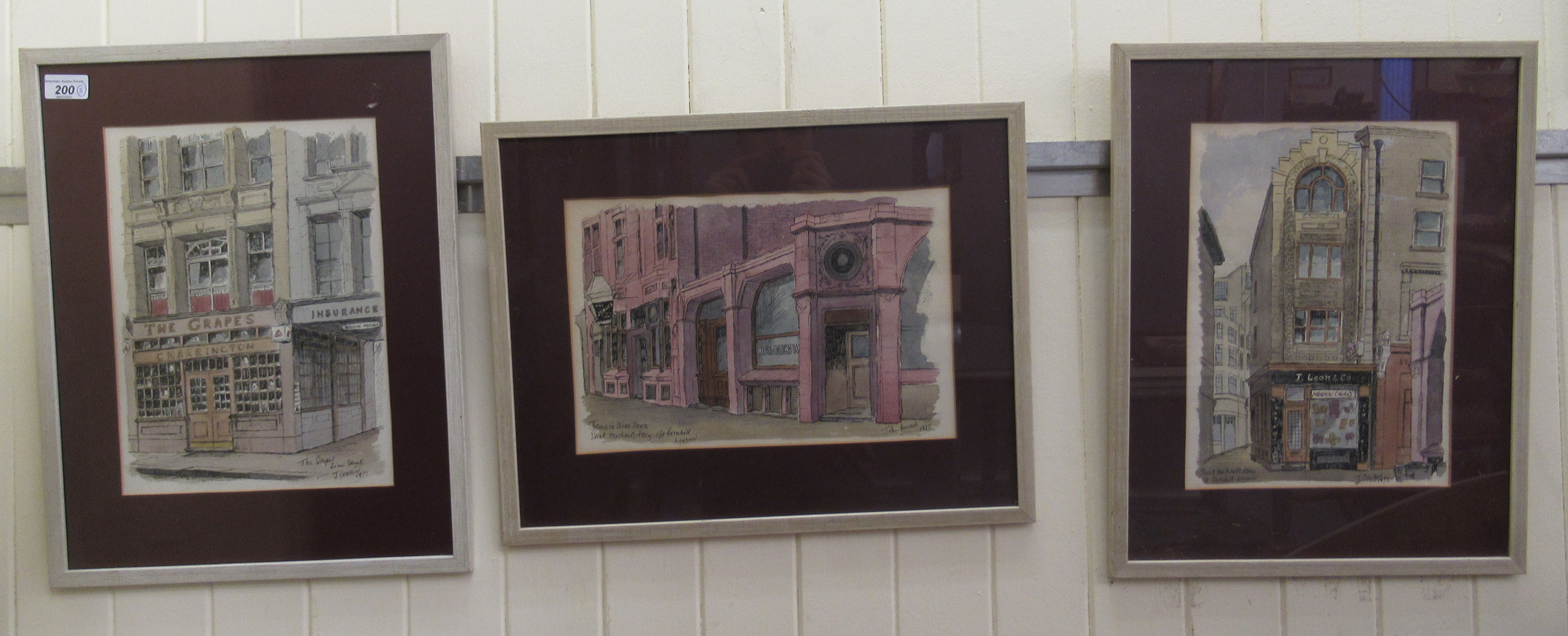 Three framed works by J Coward - London street scenes  mixed media  bearing signatures & titles