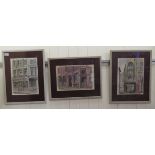 Three framed works by J Coward - London street scenes  mixed media  bearing signatures & titles