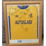 A Chelsea FC 2002/2003 Umbro shirt, signed by ten players and the manager  framed