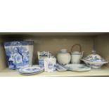 Blue and white ceramics: to include a late Victorian china Abbey pattern jardiniere of octagonal