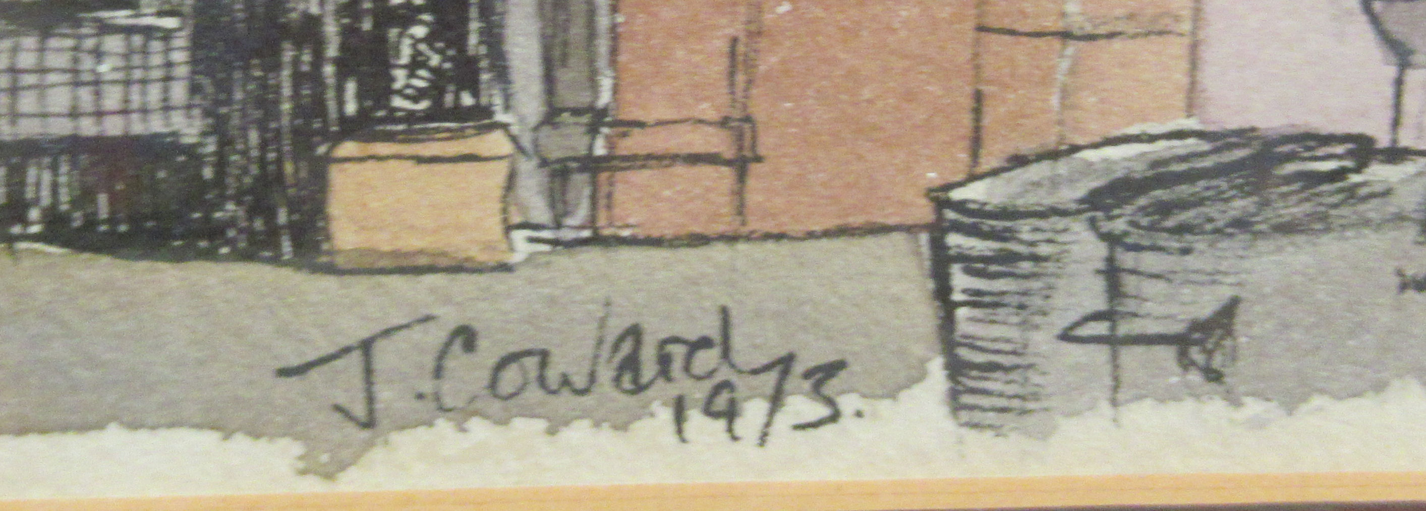 Three framed works by J Coward - London street scenes  mixed media  bearing signatures & titles - Image 7 of 7