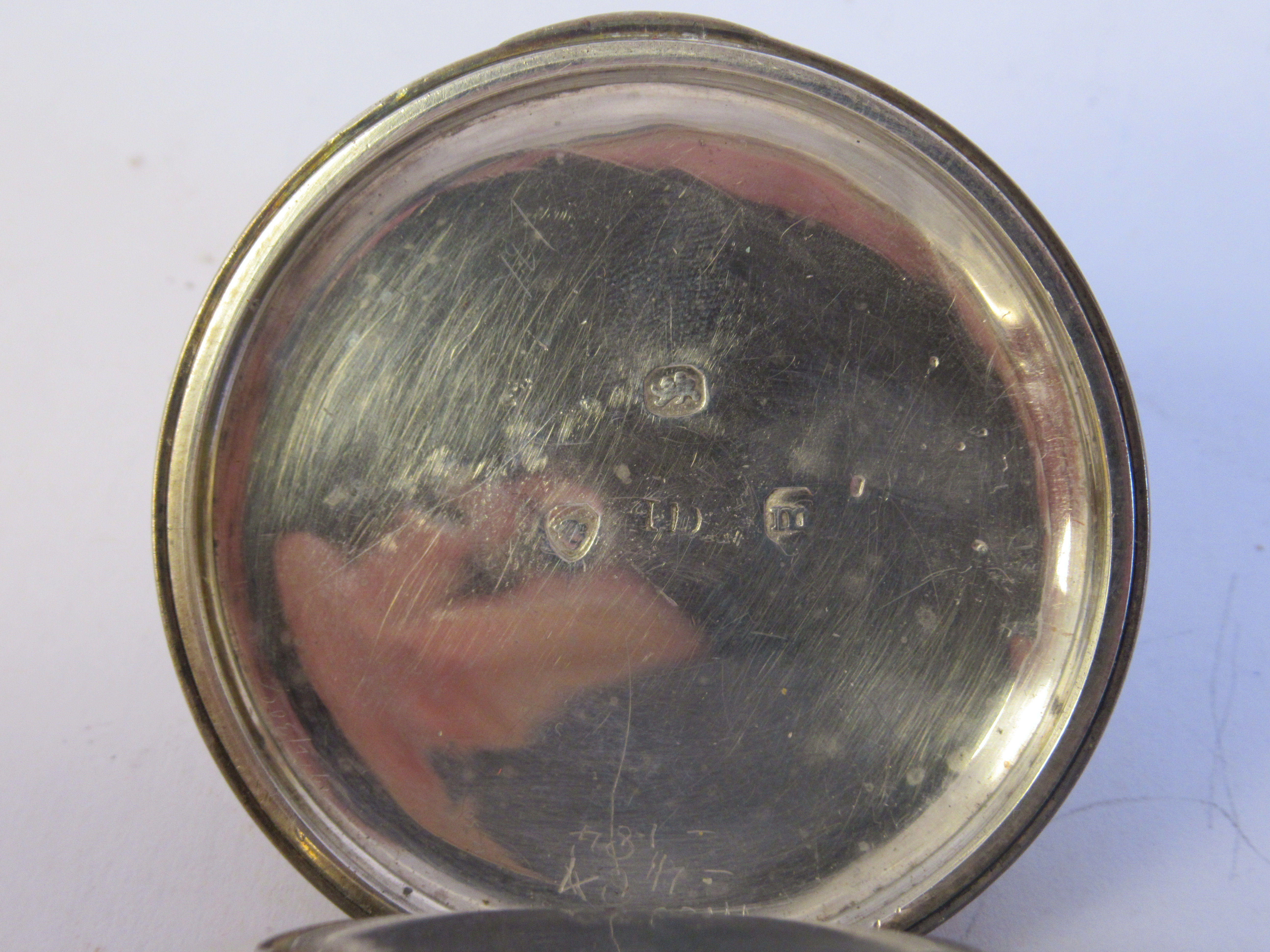 A 19thC silver cased pocket watch, faced by a convex white enamel dial, the numerals replaced by the - Image 5 of 8