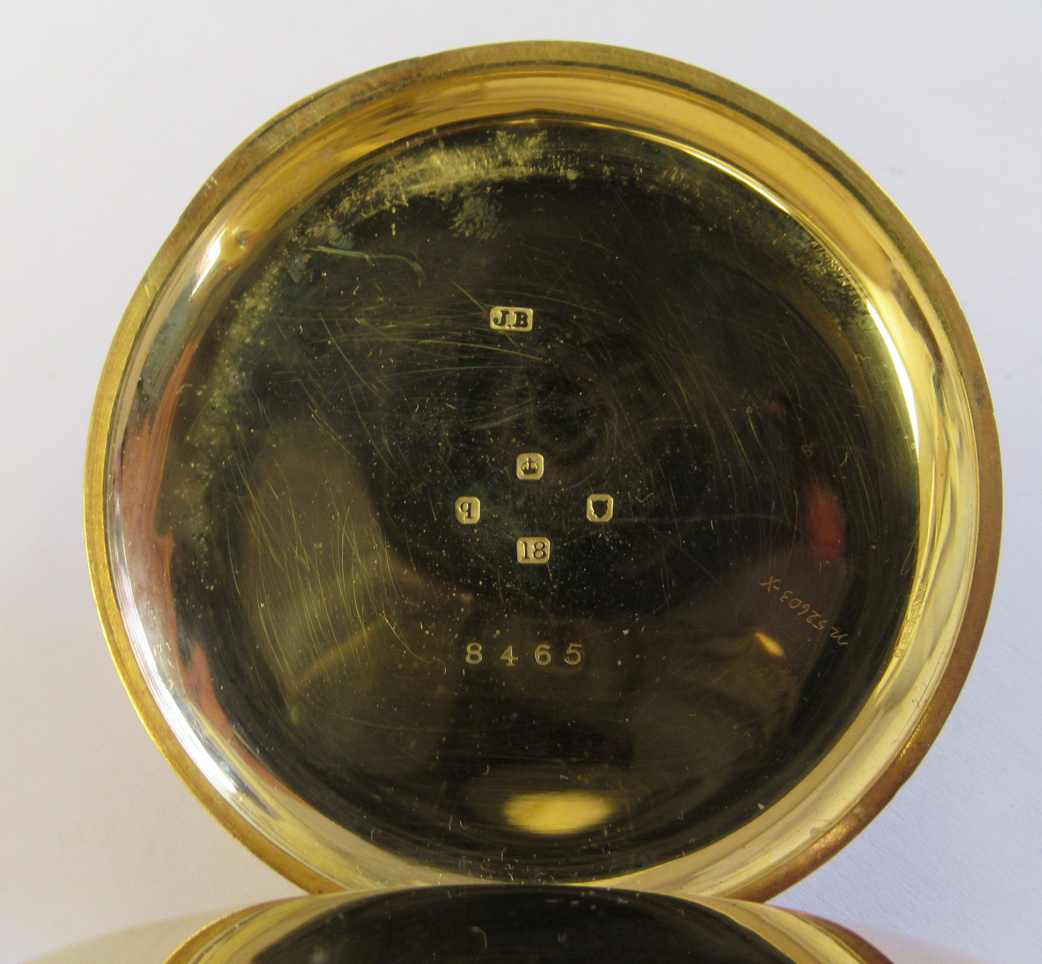 An 18ct gold cased half hunter pocket watch with black enamel Roman numerals around the window, - Image 4 of 6