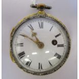 A lady's 19thC French gilt metal cased pocket watch with cast and engine turned decoration and a