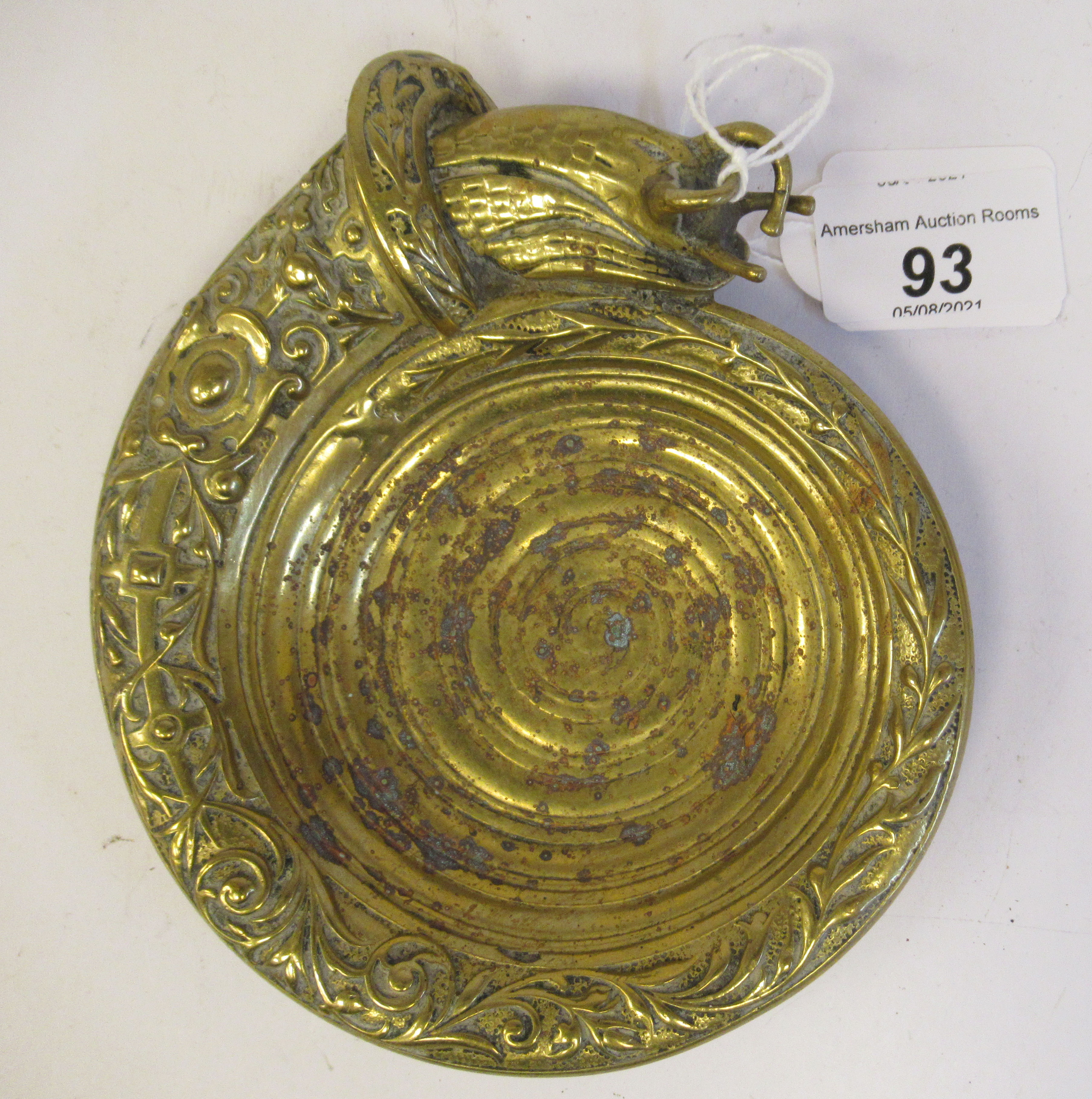 A late 19thC decoratively cast gilt metal dish, the border featuring a snail emerging from a
