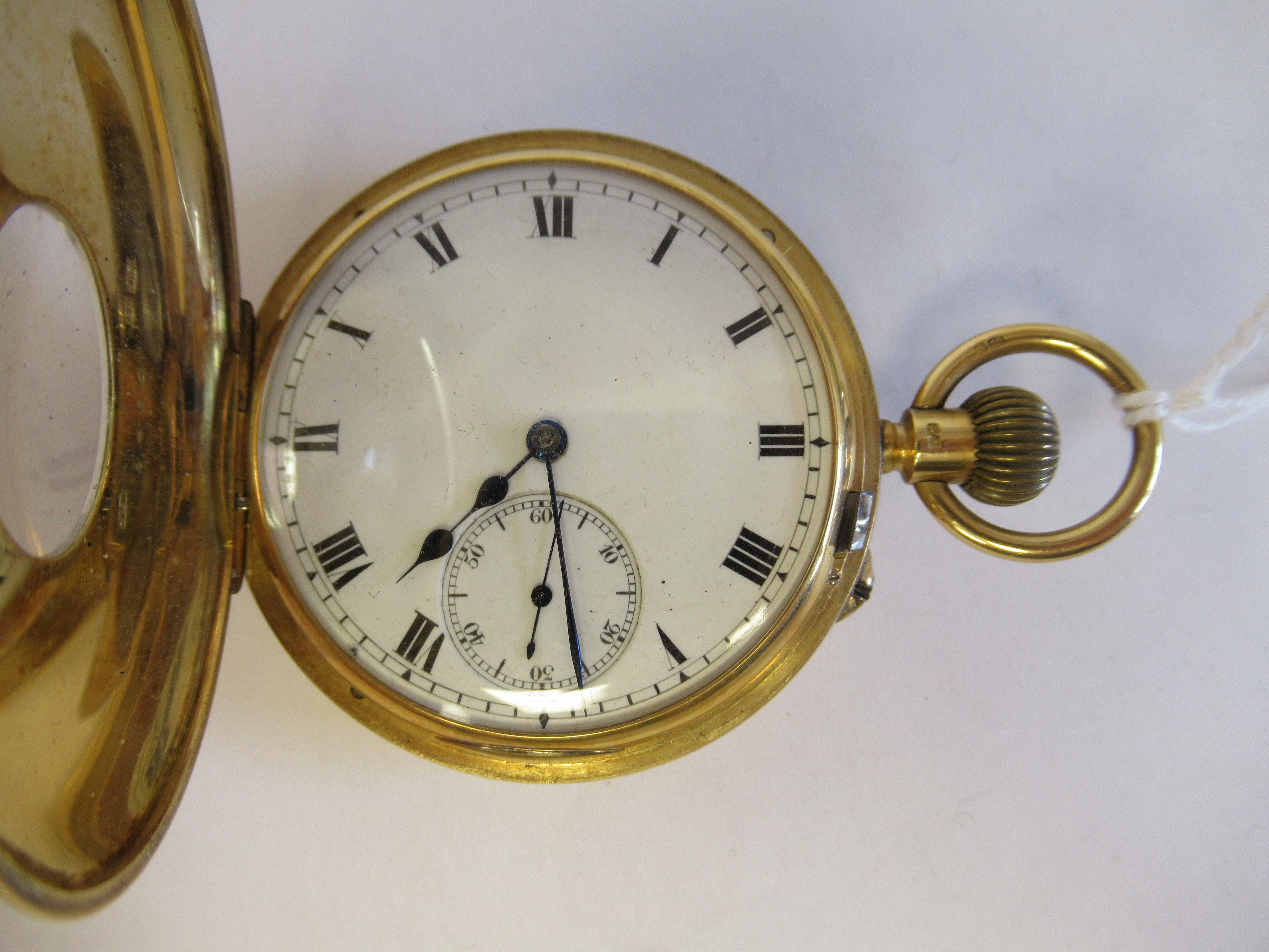 An 18ct gold cased half hunter pocket watch with black enamel Roman numerals around the window, - Image 2 of 6