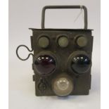 A German Military issue hand held, battery powered signal lamp, the khaki coloured steel box case