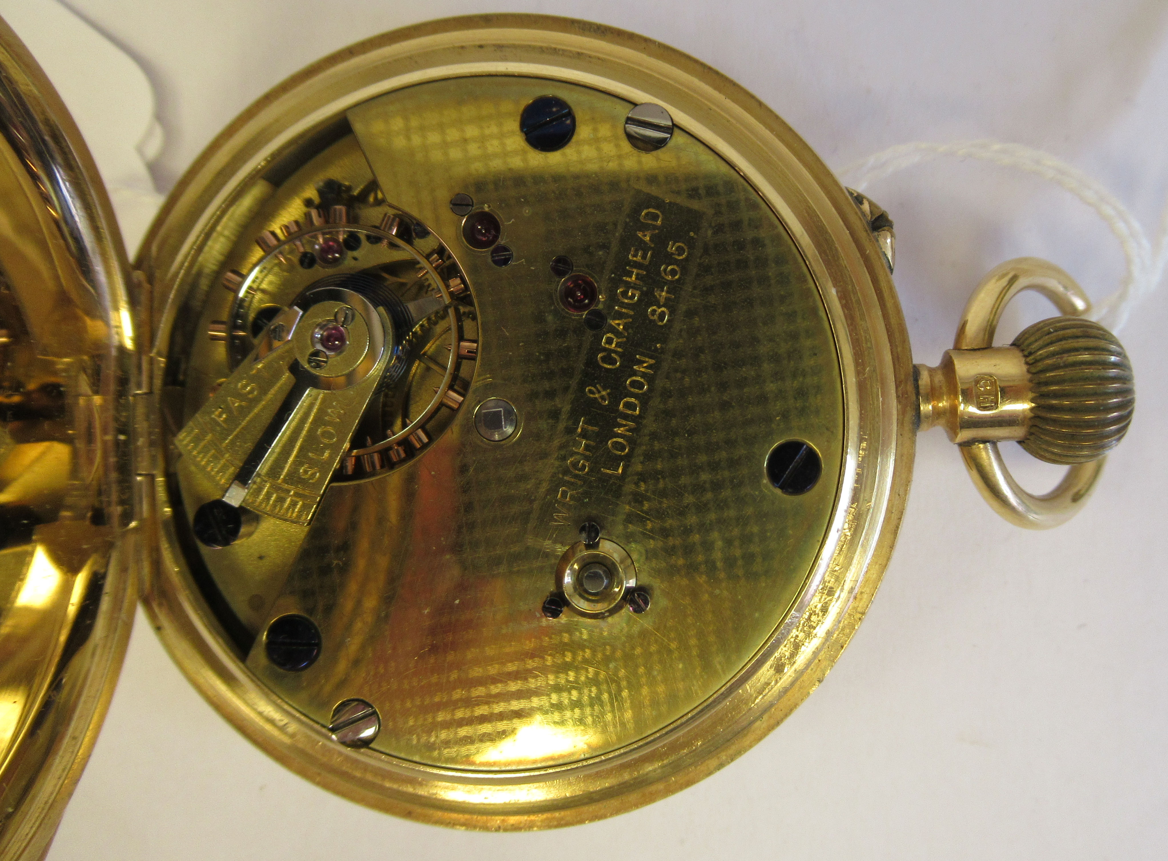 An 18ct gold cased half hunter pocket watch with black enamel Roman numerals around the window, - Image 5 of 6