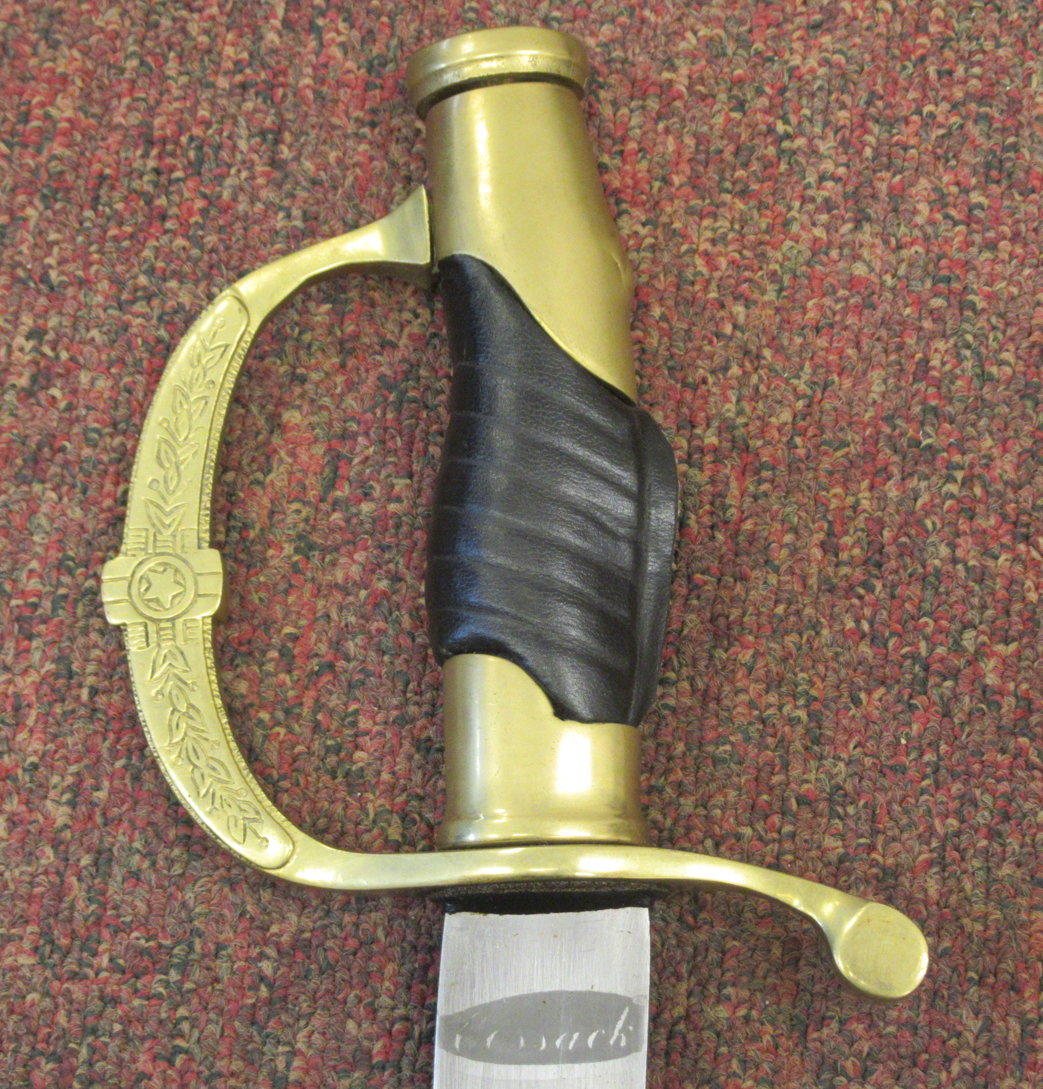 Two similar replica 18thC sabres with fabric covered handles, brass knuckle guards and hilts, the - Image 3 of 7