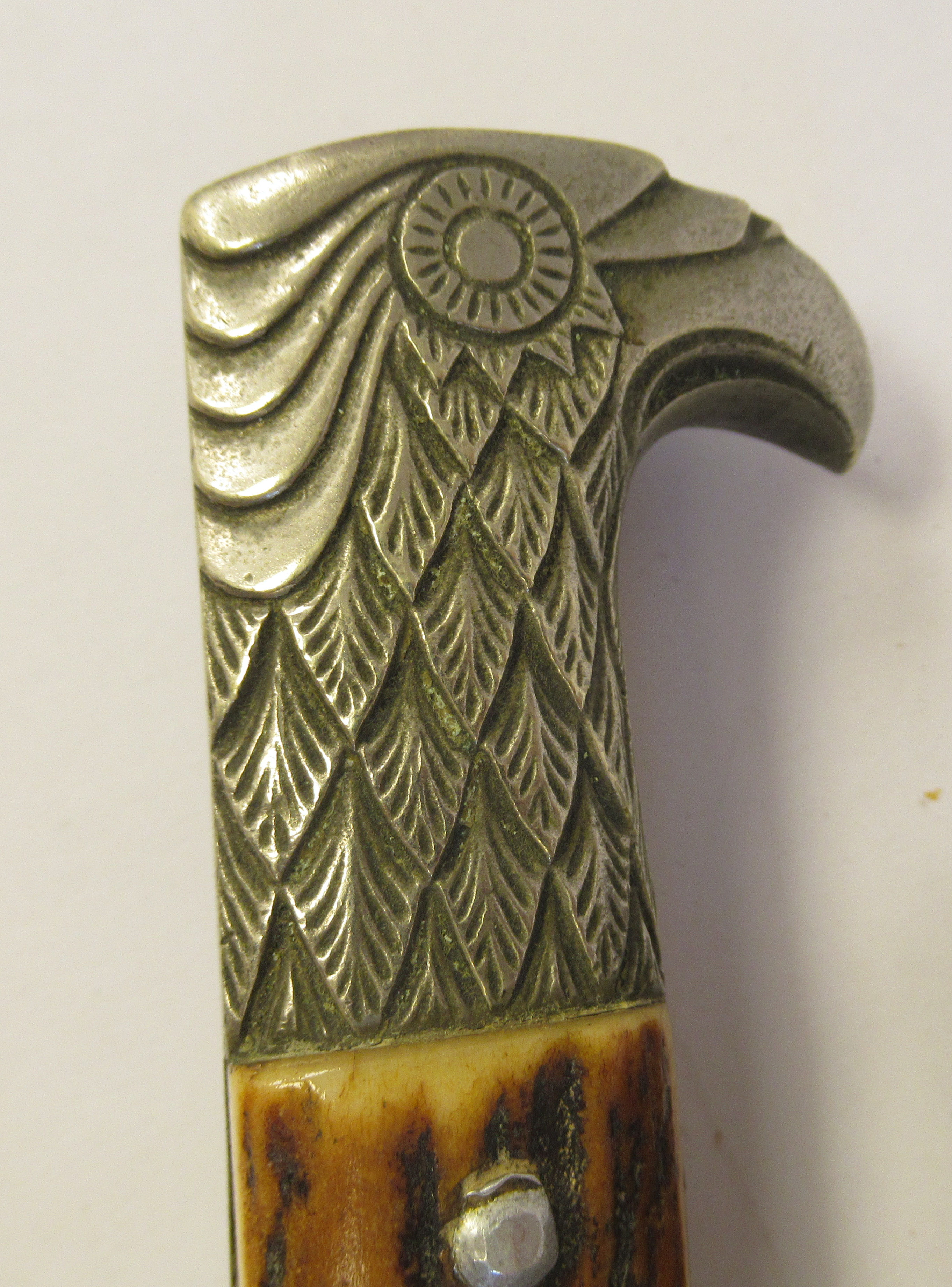 A German Third Reich police bayonet with an eagle's head pommel, over a rough-cut stag horn - Image 5 of 6