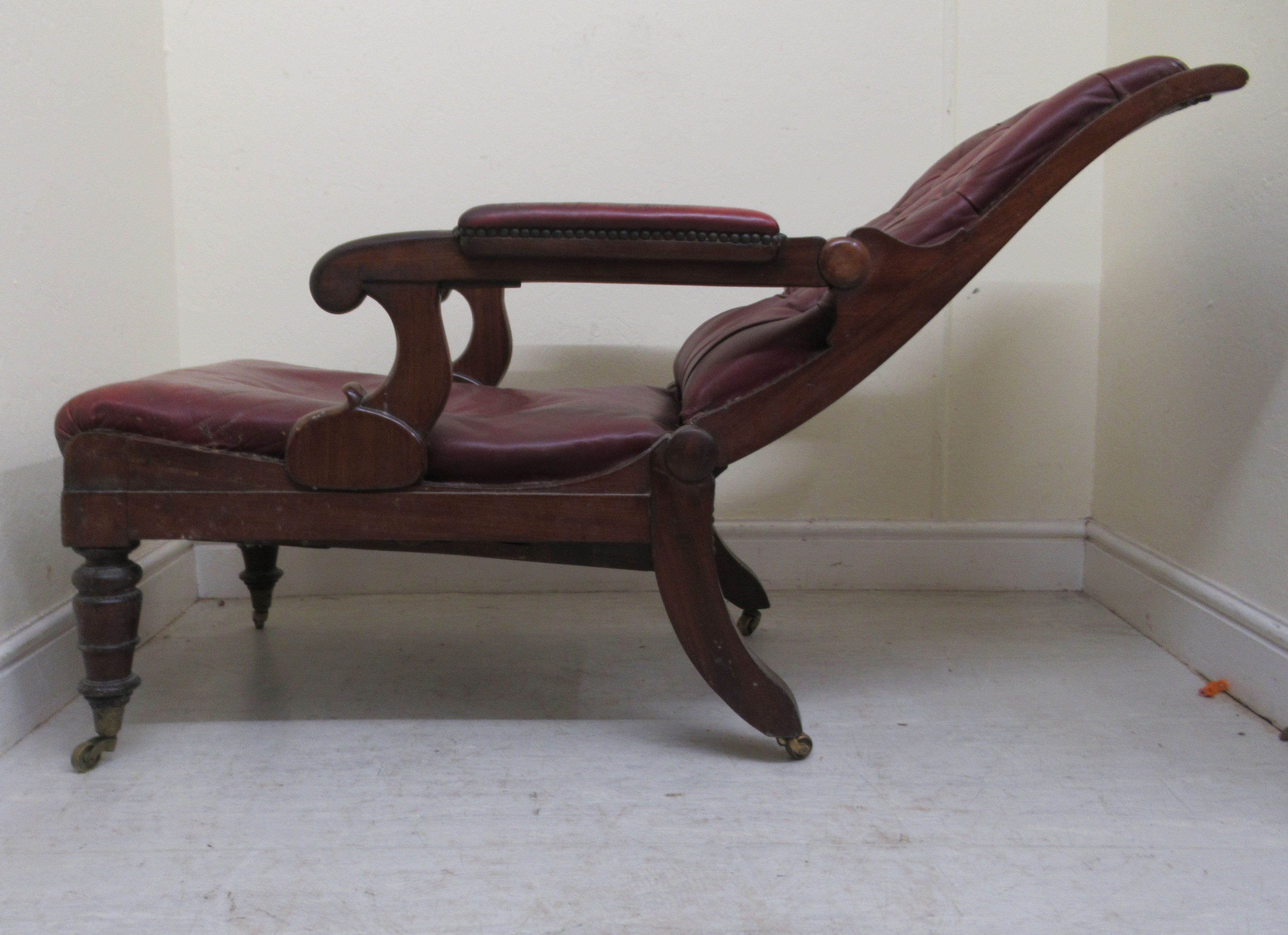 A William IV mahogany framed reclining library chair, the Daws Patent action having a height - Image 6 of 12