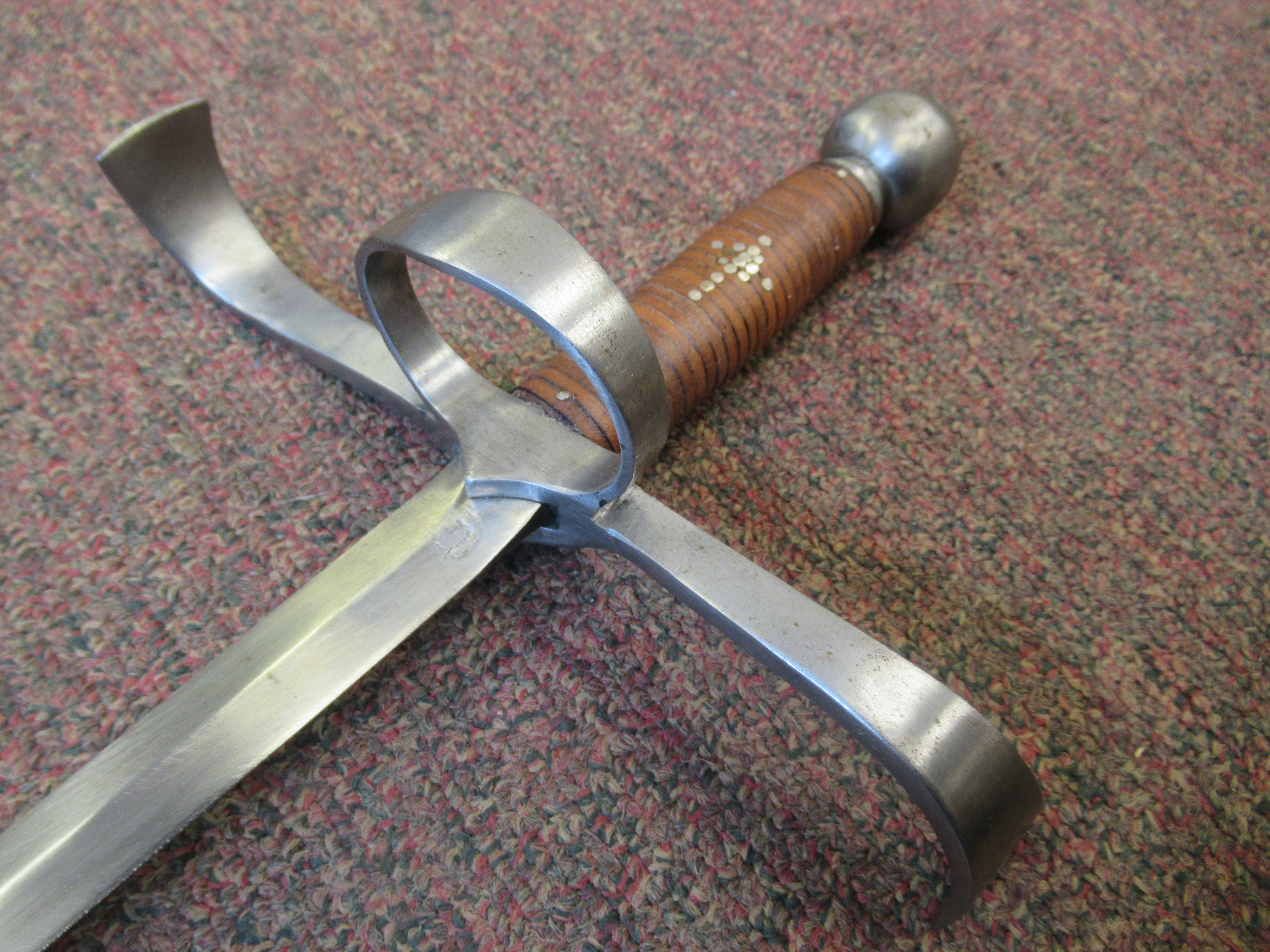 A replica Medieval short sword with a hide bound handle, wide hilt and blade 13.5"L in a stitched - Image 6 of 7