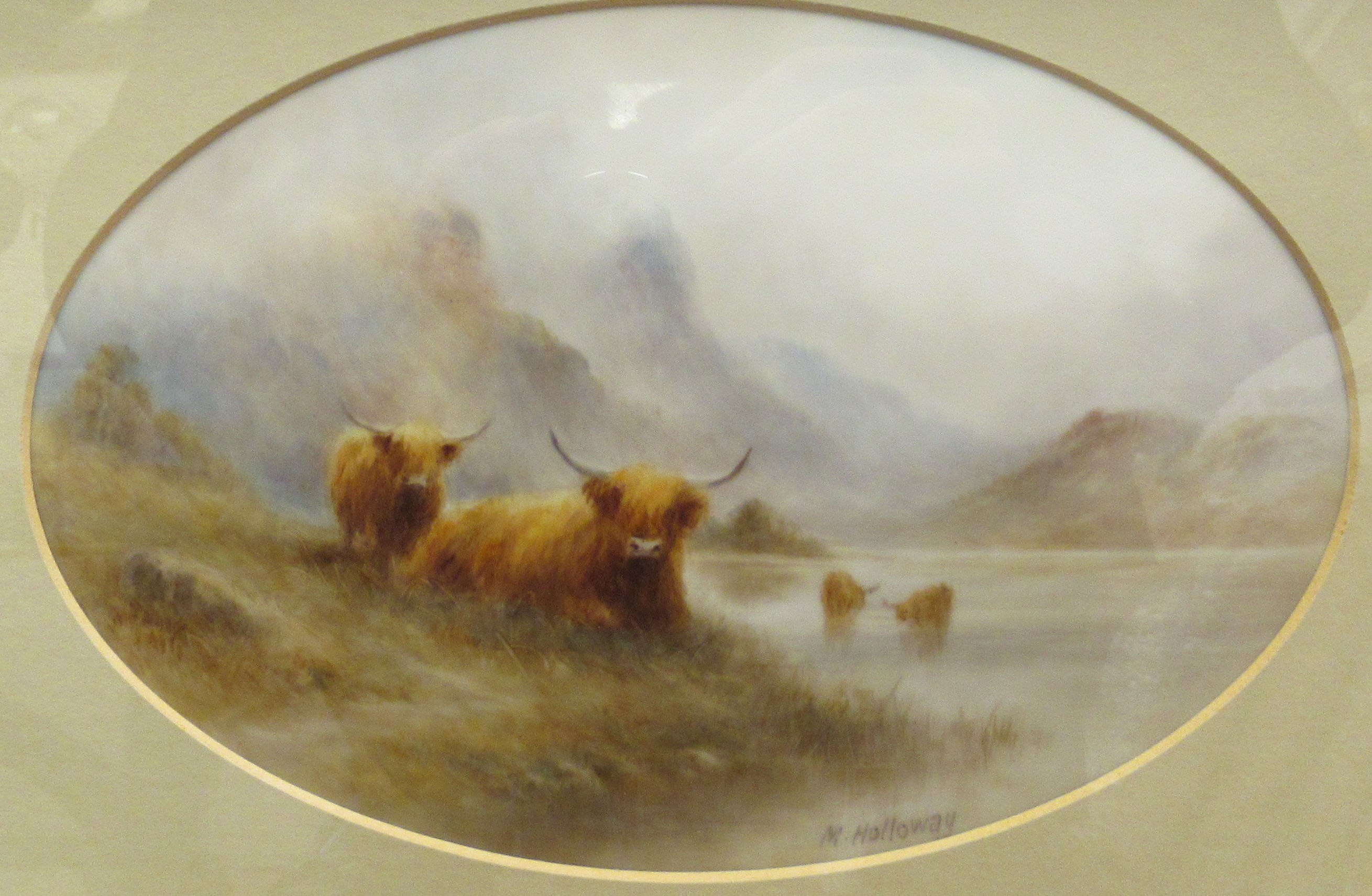 An oval convex porcelain plaque painted by Milwyn Holloway (formerly of Royal Worcester), - Image 2 of 6