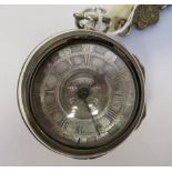 An 18thC gilt metal pair cased pocket watch with a dimpled glass, the fusee movement inscribed C.