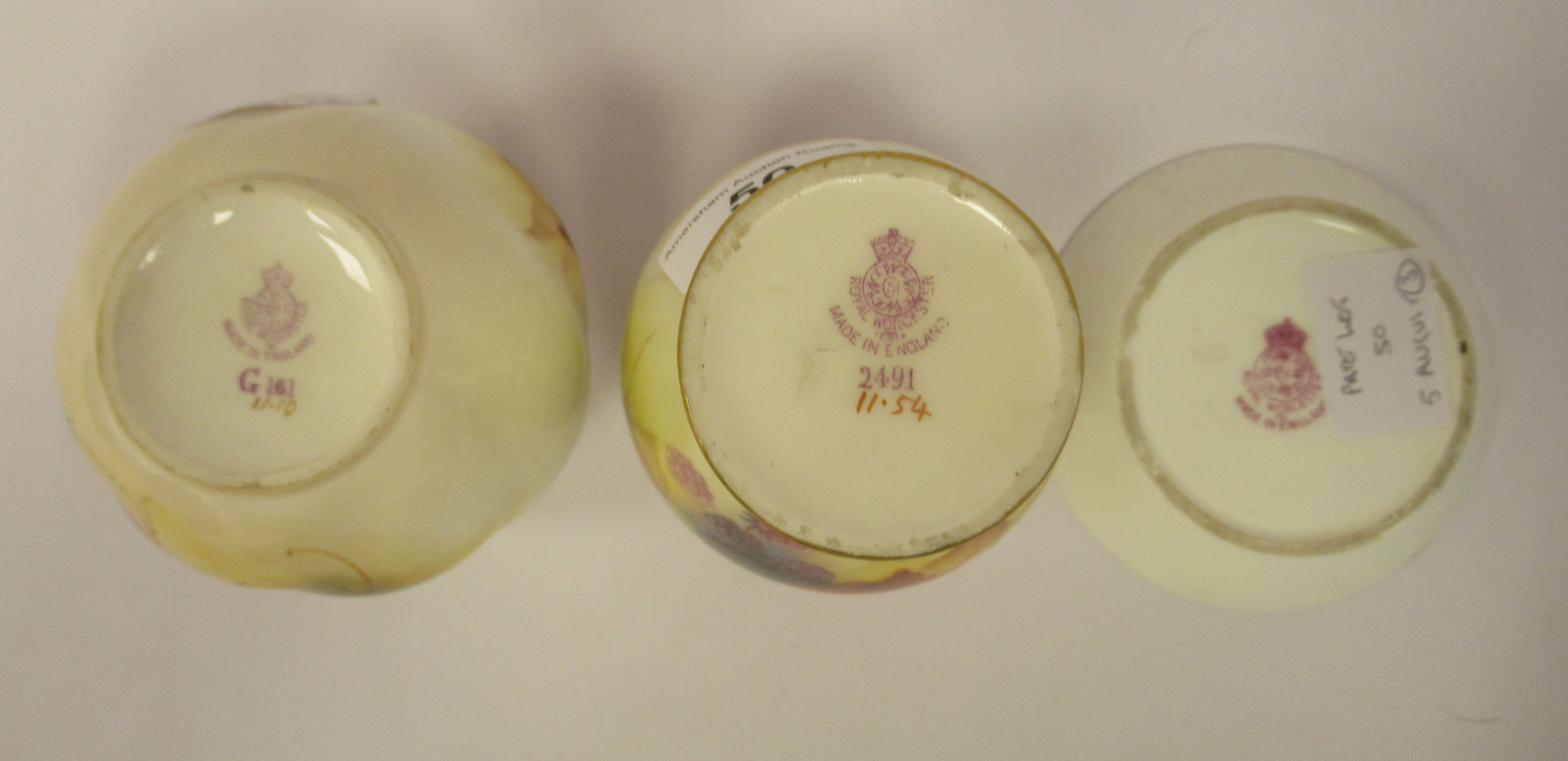 Three dissimilar pieces of Royal Worcester gilded, blush ivory glazed china, decorated by Kitty - Image 5 of 6