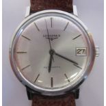 A Longines stainless steel cased wristwatch, the automatic movement with sweeping seconds, faced