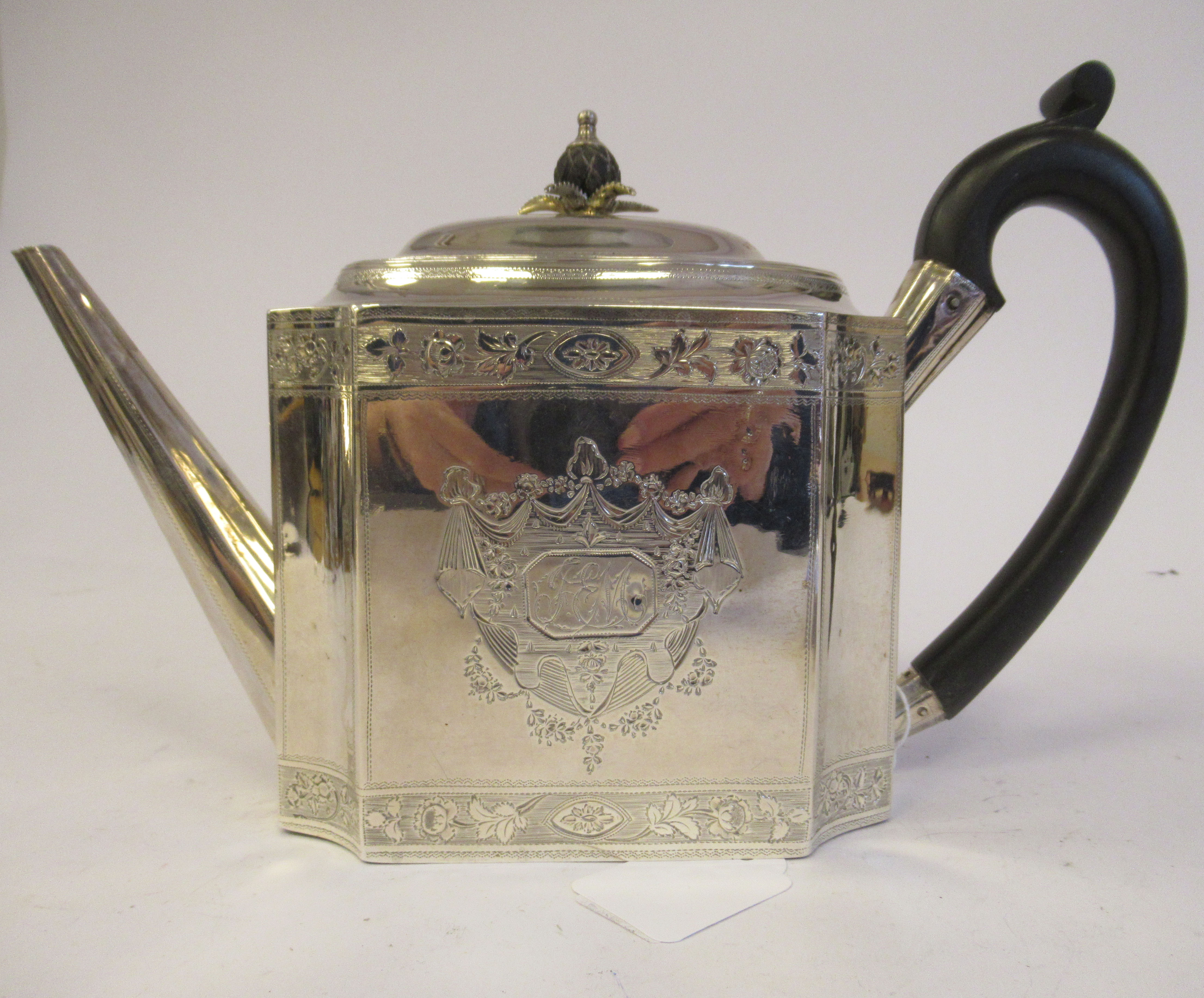 A George III silver teapot of straight sided, incurved box design, having an angled straight, - Image 7 of 9