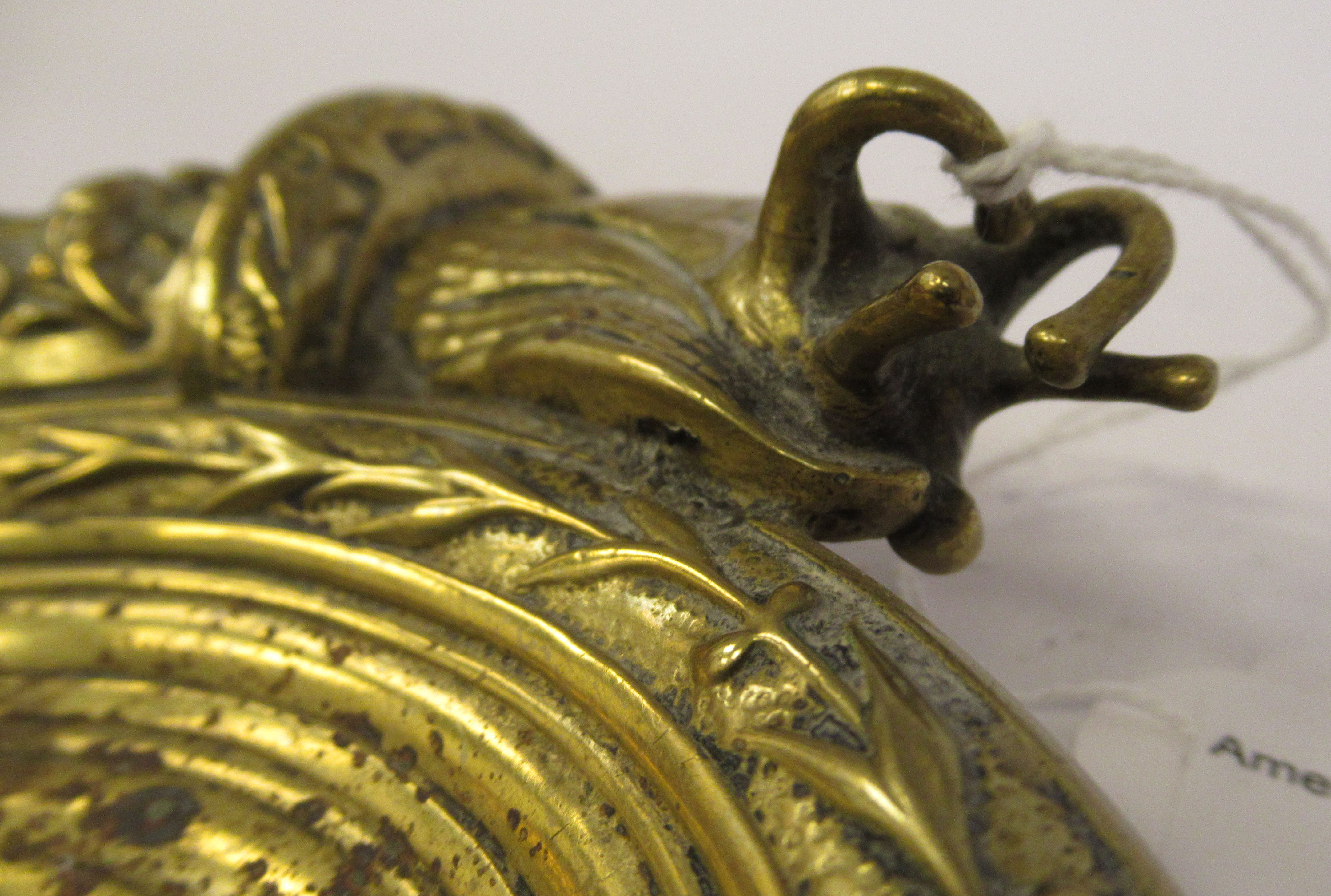 A late 19thC decoratively cast gilt metal dish, the border featuring a snail emerging from a - Image 3 of 4