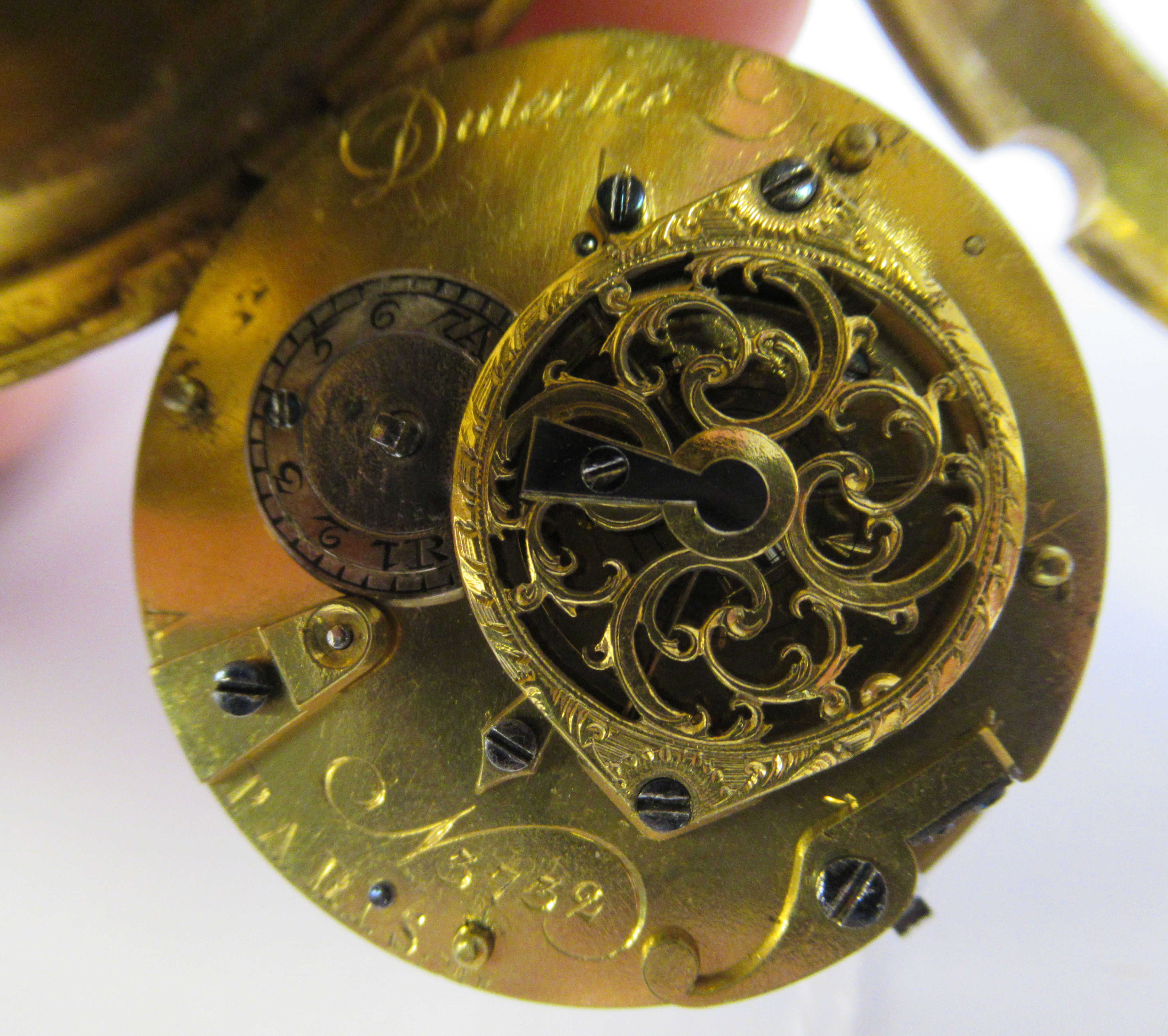 A lady's 19thC French gilt metal cased pocket watch with cast and engine turned decoration and a - Image 3 of 5