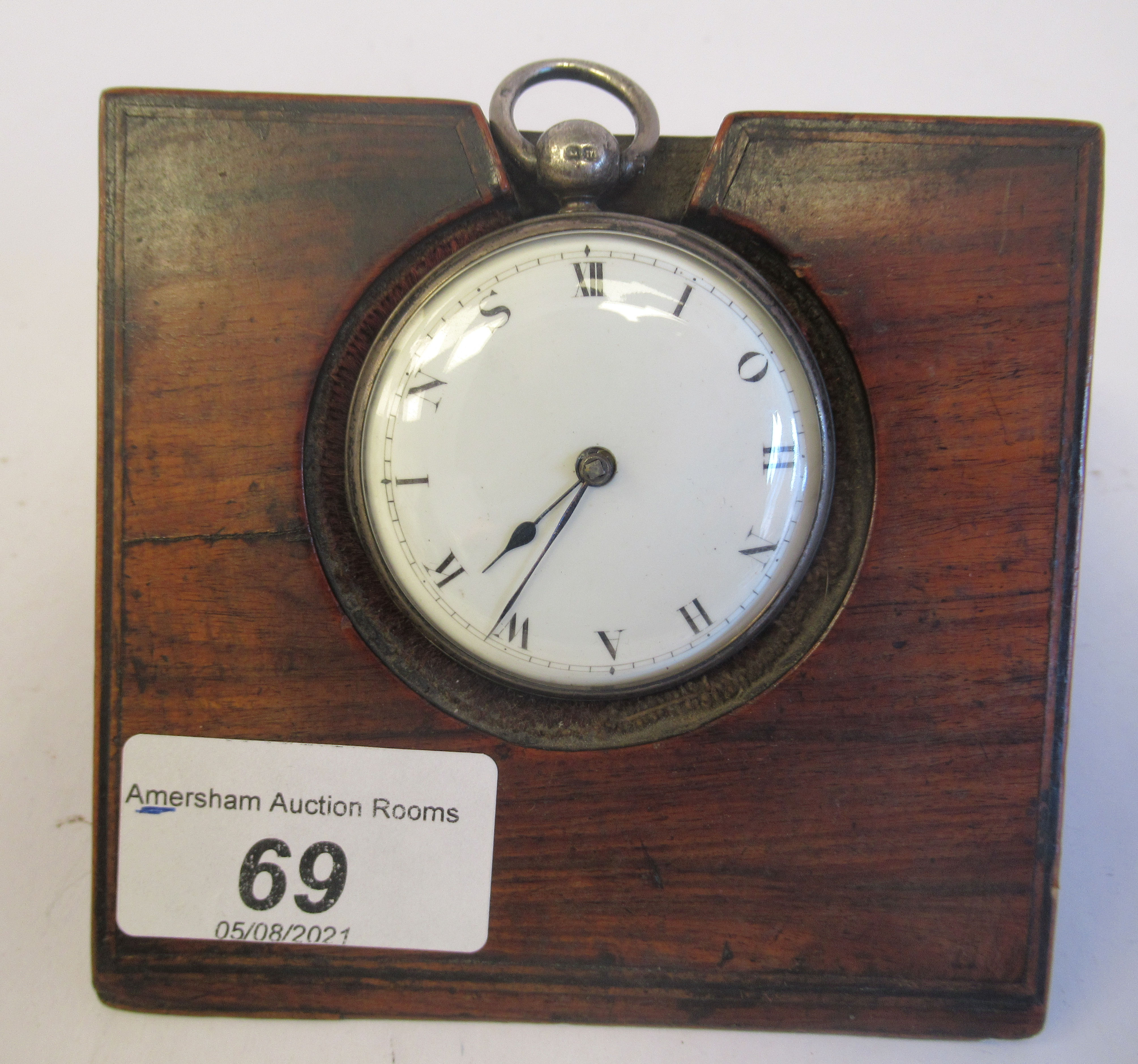A 19thC silver cased pocket watch, faced by a convex white enamel dial, the numerals replaced by the
