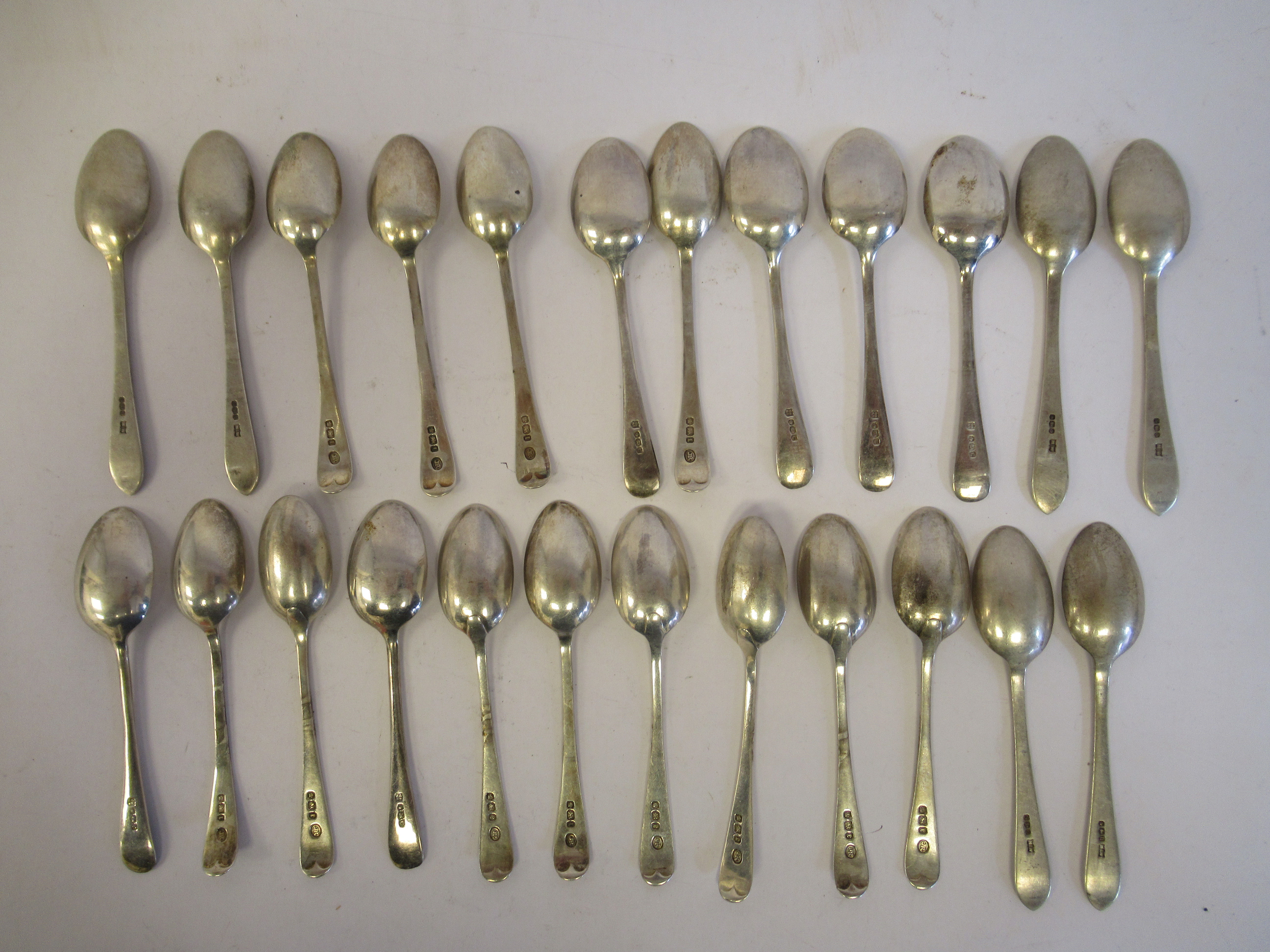 Four 19th/early 20thC sets of silver coffee spoons, variously decorated with bright-cut floral and - Image 2 of 3