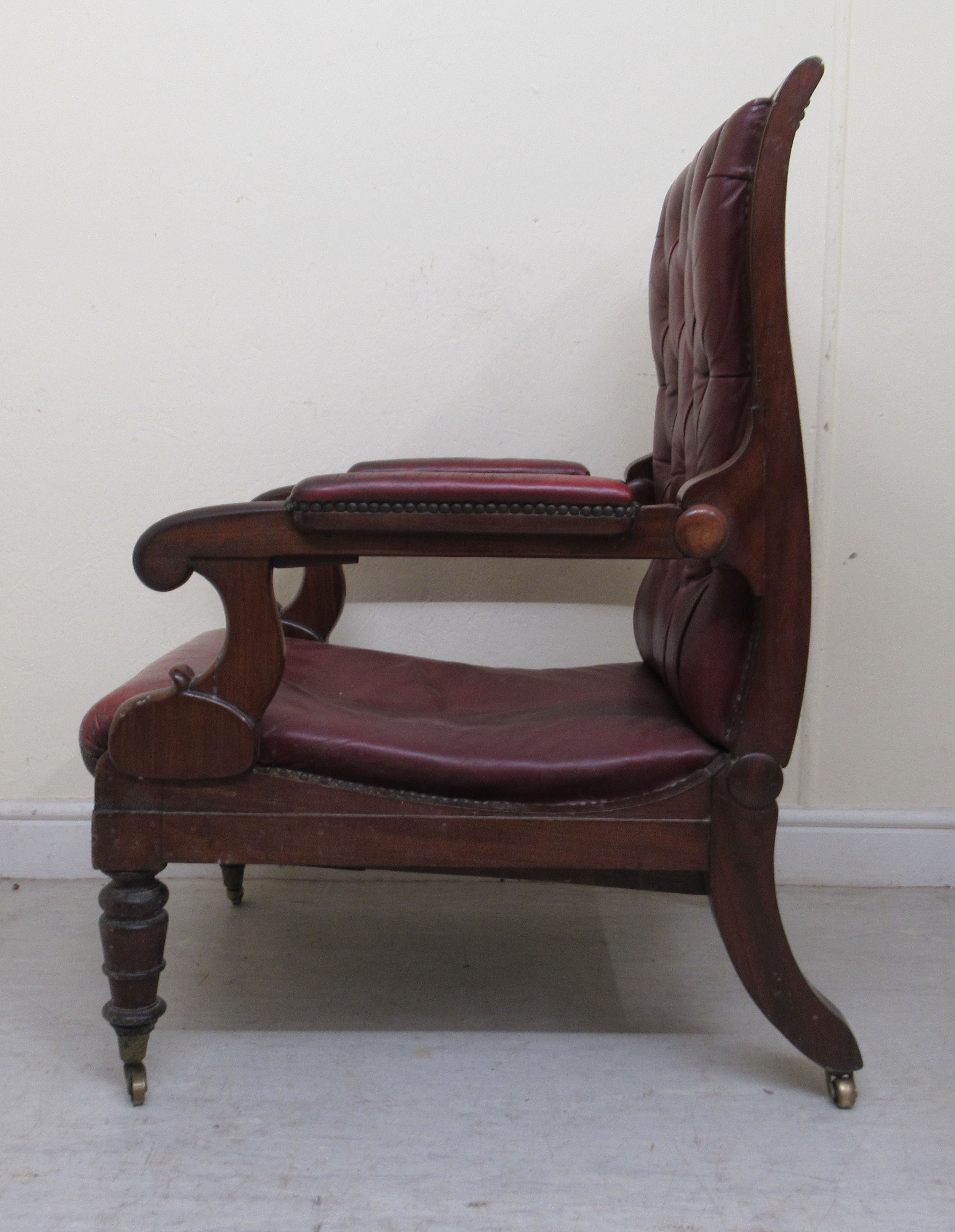 A William IV mahogany framed reclining library chair, the Daws Patent action having a height - Image 5 of 12