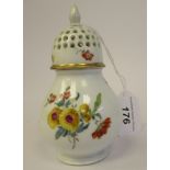 A 19thC Meissen floral recessed and gilded bulbous sander, the perforated, domed cover with a