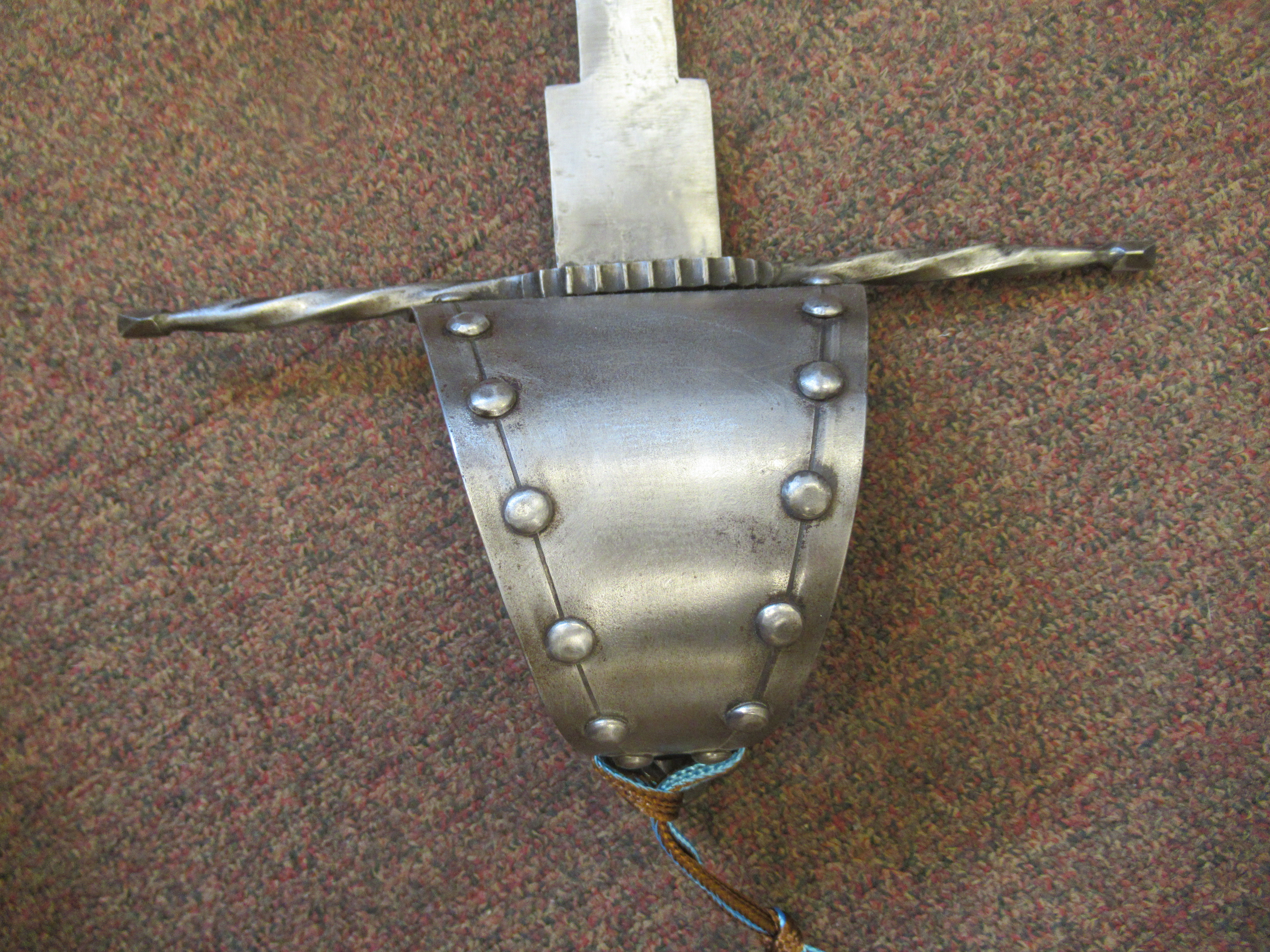 A replica Medieval short sword with a hide bound handle, wide hilt and blade 13.5"L in a stitched - Image 5 of 7