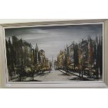 Folland - an abstract street scene  coloured print  21" x 36"  framed