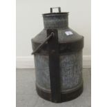 A galvanised metal milk churn with a folding top handle  17"h