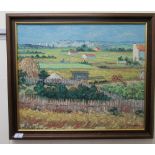 P.Arnoux - an agricultural landscape with hills beyond  oil on canvas  bears a signature  20" x 23"