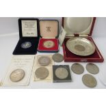 Coins and silver collectables: to include Churchill Centenary dish  London 1974  4"dia  boxed