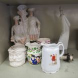 Decorative ceramics: to include a Staffordshire pottery flatback 'Robin Hood'  15"h; and a Beswick