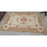 A Belgian design wall hanging with floral decoration, on a beige ground  89" x 60"