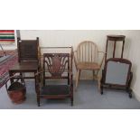 Seven items of Edwardian and later small furniture: to include a beech towel rail  30"h  24"w; a