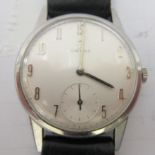 An Omega stainless steel cased wristwatch, faced by an Arabic dial with subsidiary seconds, on a