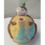A 20thC reproduction of a Minton majolica teapot, fashioned as a monkey