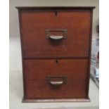 A late mahogany two drawer tool box, containing furniture fittings, tools and collectables  16"h