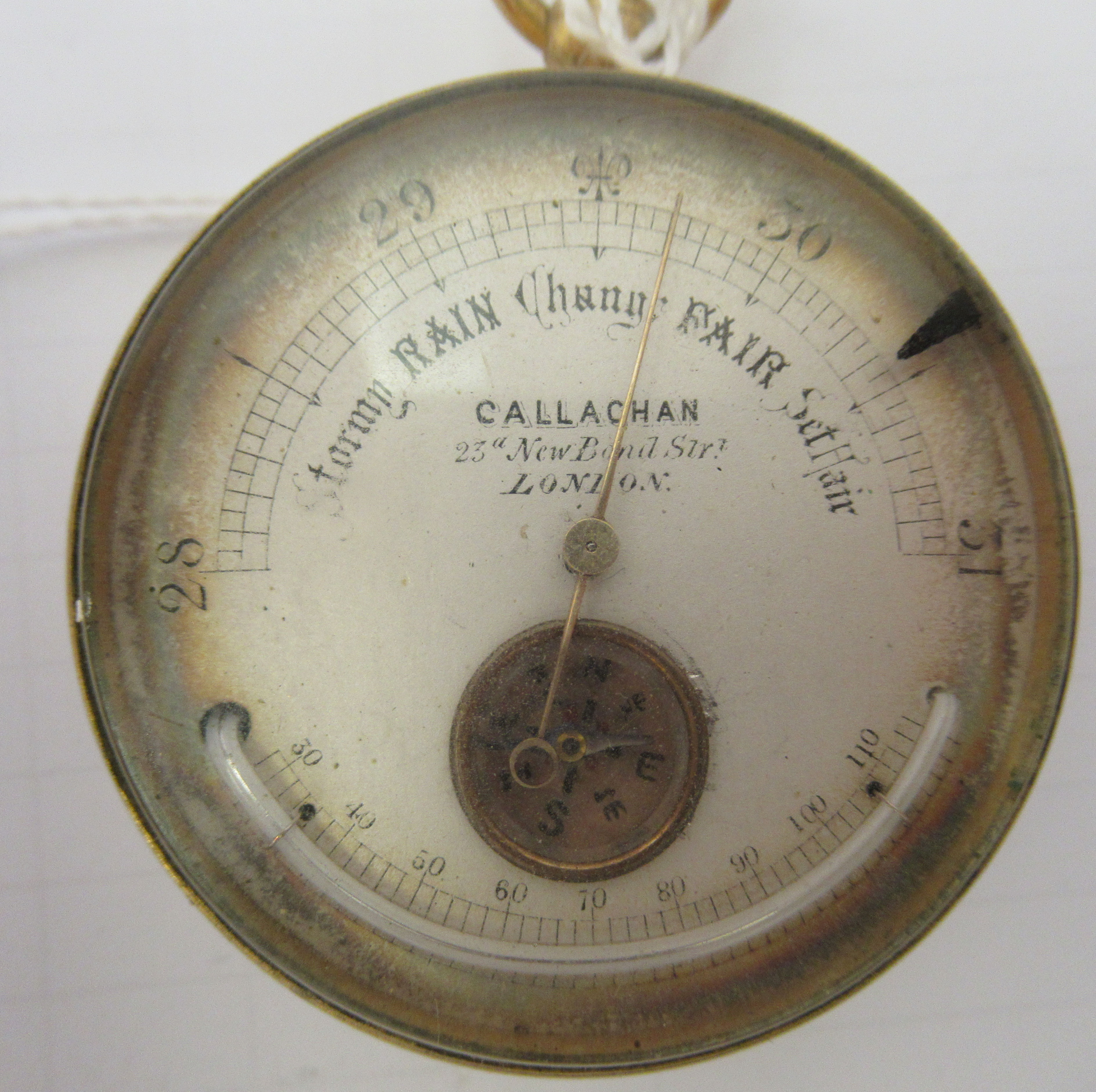 An early 20thC brass cased Callachan of 23 New Bond Street, London pocket, aneroid combination - Image 4 of 4