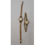 Two ladies 9ct gold wristwatches, faced by Arabic and baton dials