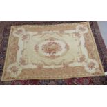 A Belgian design wall hanging with floral decoration, on a beige ground  89" x 60"