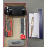 A mixed lot: to include a Waterman gilt metal cased fountain pen  boxed