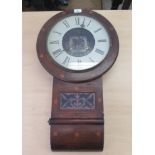 A late 19thC Anglo American inlaid mahogany cased, drop dial wall clock; the exposed bell strike