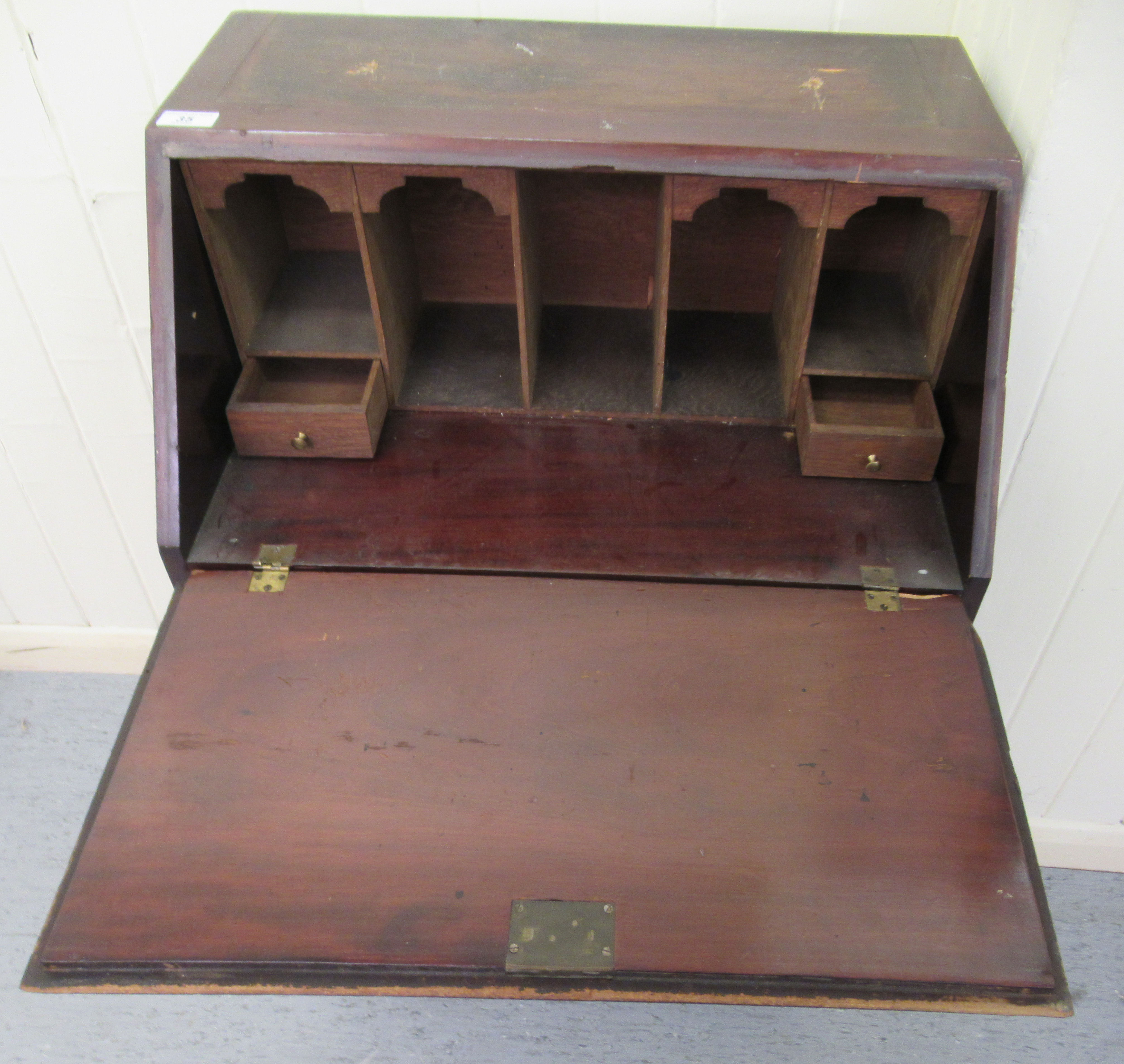 An Edwardian crossbanded string inlaid mahogany bureau bookcase, the fall flap over three long - Image 3 of 4