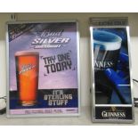 Two electric brewery advertising signs, viz. 'Guinness'  17" x 7" and 'Budweiser'  17" x 13"