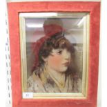 After Eugene Von Blaas - a reverse painted photograph on glass, a young woman  11" x 8"  framed
