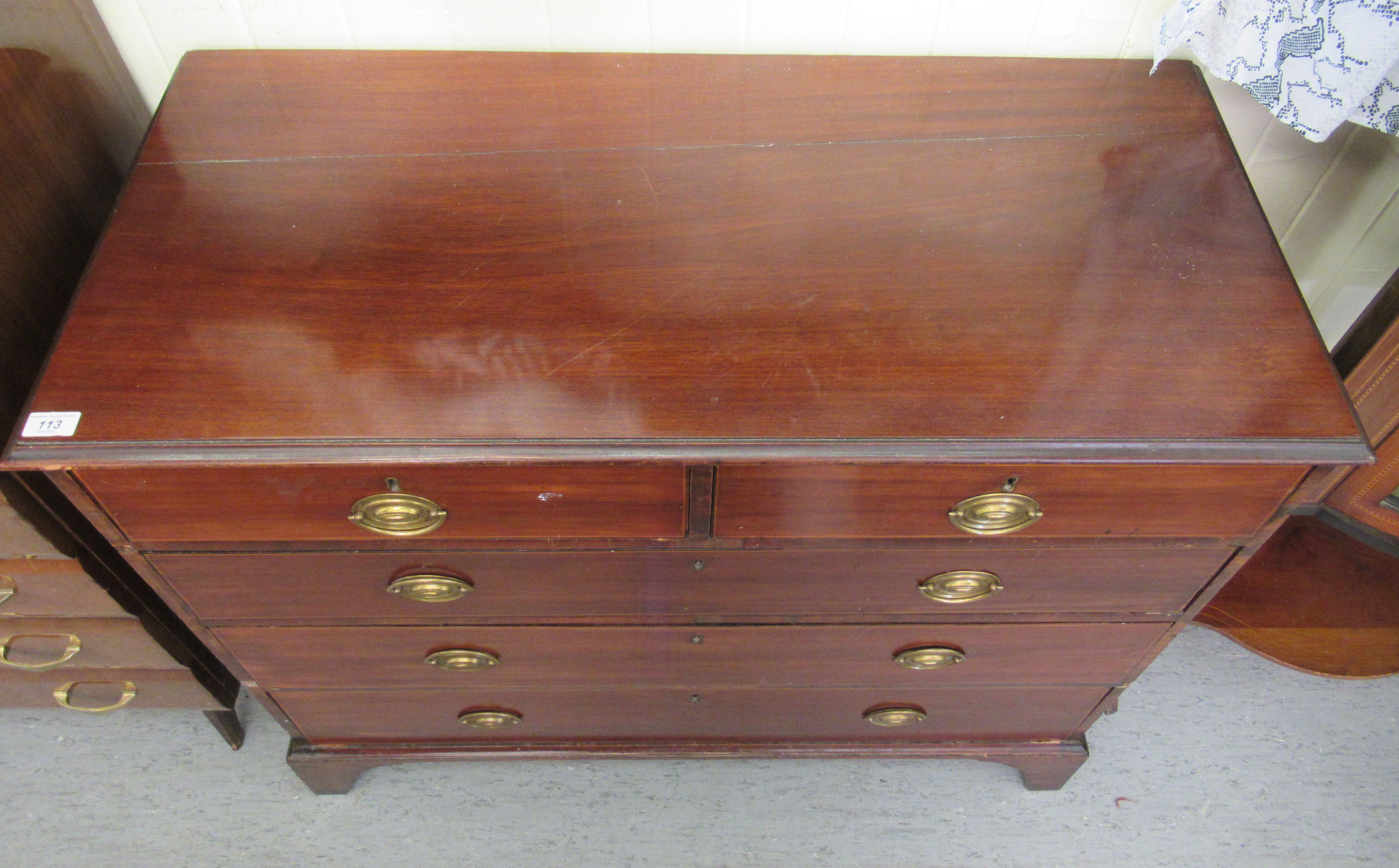 An Edwardian string inlaid mahogany dressing chest, comprising two short/three long drawers, - Image 2 of 3