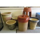 Six stoneware/terracotta and pottery planters  various forms  largest 22"h