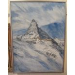 Martin Richards - a snowy mountainous landscape  oil on canvas  bears a signature  24" x 33"  framed