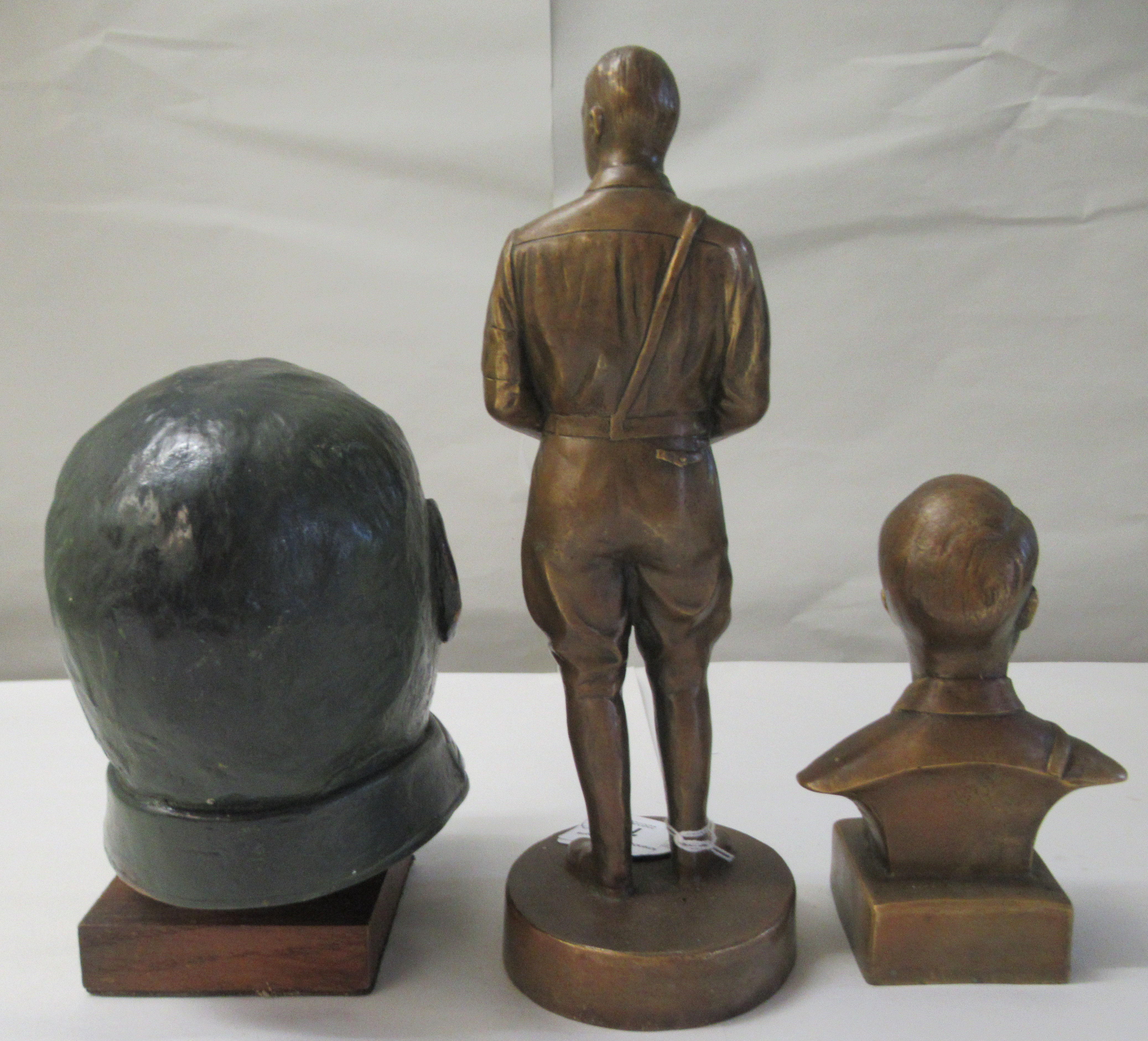 A bronze finished bust of Hitler  6.5"h; another in standing pose  11"h; and a lead finished bust, - Image 2 of 3